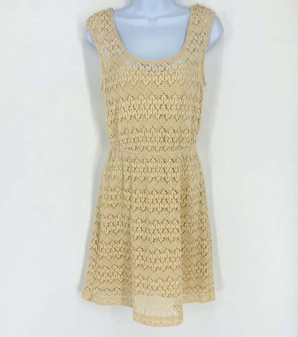 Anthropologie Dresses & Skirts - Anthropologie Pins & Needles Crochet Knit Fit Flare Tank Dress Tan Boho Medium